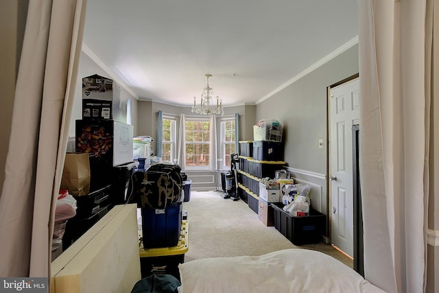 600 Small Reward Rd, Huntingtown, MD 20639 - bedroom with crown molding, a chandelier, and carpet floors