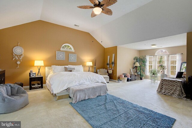 600 Small Reward Rd, Huntingtown, MD 20639 - carpeted bedroom with vaulted ceiling, ceiling fan, and baseboards