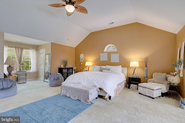 600 Small Reward Rd, Huntingtown, MD 20639 - bedroom with carpet, lofted ceiling, ceiling fan, and access to outside