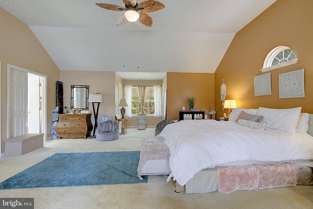 600 Small Reward Rd, Huntingtown, MD 20639 - bedroom featuring vaulted ceiling, carpet floors, and ceiling fan