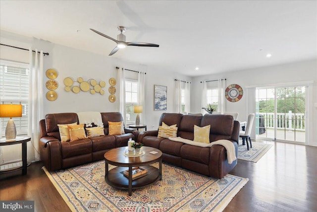 5829 Barts Way, Frederick, MD 21704 - living room with plenty of natural light, wood finished floors, a ceiling fan, and recessed lighting