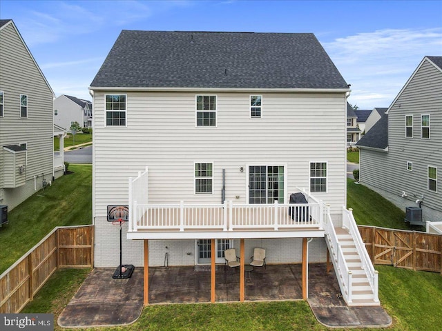 5829 Barts Way, Frederick, MD 21704 - back of property featuring a patio, central air condition unit, a wooden deck, and stairs