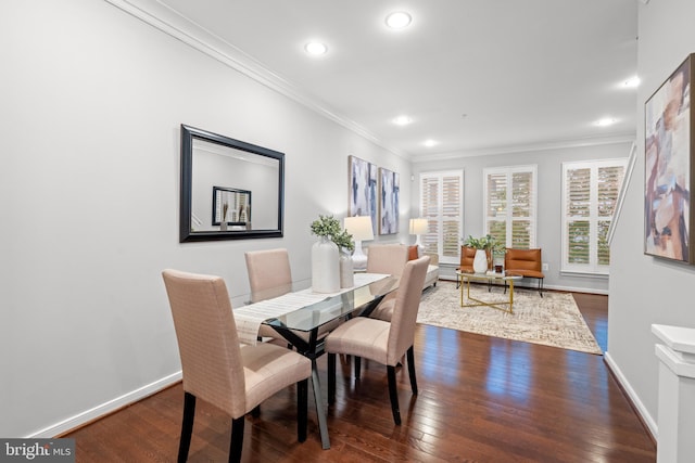 331 K St SE, Washington, DC 20003 - dining area with ornamental molding, dark wood finished floors, baseboards, and recessed lighting