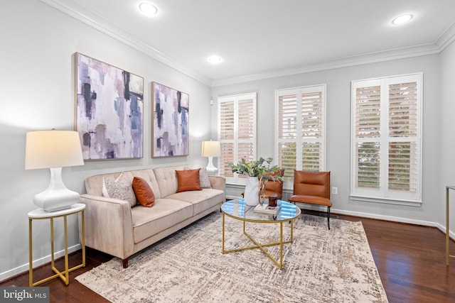 331 K St SE, Washington, DC 20003 - living room with crown molding, dark wood finished floors, recessed lighting, and baseboards