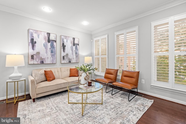331 K St SE, Washington, DC 20003 - living area with baseboards, crown molding, wood finished floors, and recessed lighting