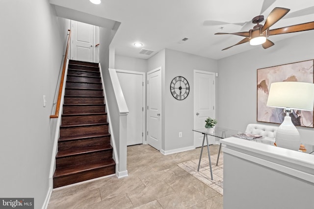 331 K St SE, Washington, DC 20003 - foyer entrance with a ceiling fan, stairway, baseboards, and recessed lighting
