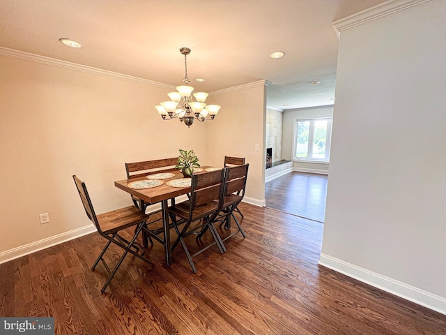 930 Chesaco Ave, Baltimore, MD 21237 - dining room with a chandelier, dark wood-style flooring, baseboards, ornamental molding, and recessed lighting