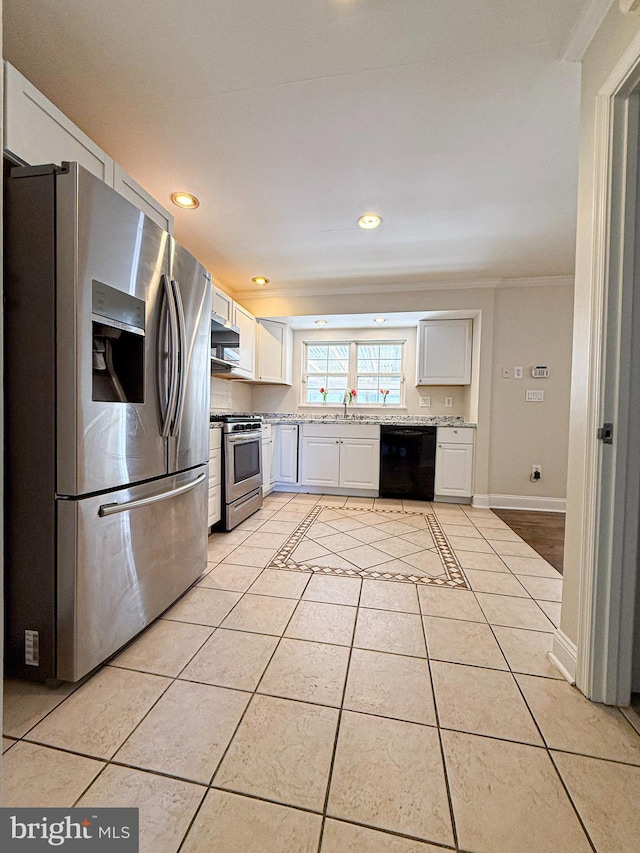 930 Chesaco Ave, Baltimore, MD 21237 - kitchen featuring stainless steel appliances, white cabinets, light tile patterned flooring, recessed lighting, and a sink