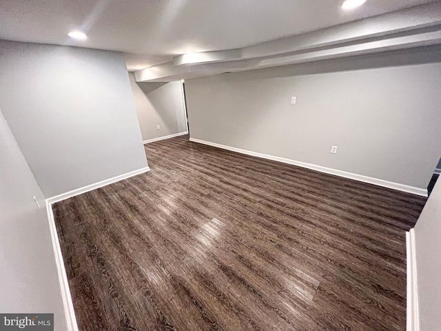 930 Chesaco Ave, Baltimore, MD 21237 - finished below grade area featuring dark wood-style flooring, baseboards, and recessed lighting