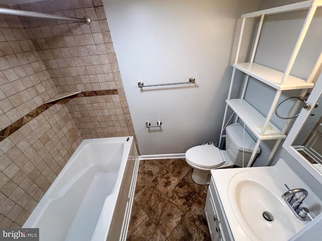 930 Chesaco Ave, Baltimore, MD 21237 - bathroom with a bath, vanity, toilet, a shower, and baseboards