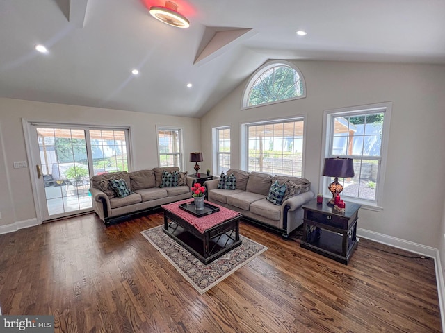 930 Chesaco Ave, Baltimore, MD 21237 - living area with wood finished floors, baseboards, high vaulted ceiling, and recessed lighting