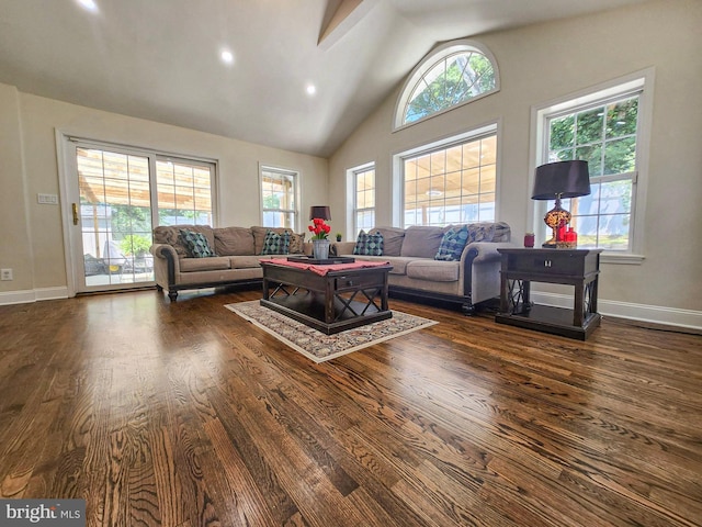 930 Chesaco Ave, Baltimore, MD 21237 - living room with dark wood-style floors, lofted ceiling, baseboards, and recessed lighting