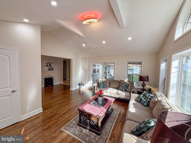 930 Chesaco Ave, Baltimore, MD 21237 - living room featuring high vaulted ceiling, wood finished floors, recessed lighting, and baseboards