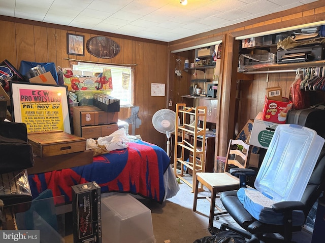 67 Fairfield St, Carlisle, PA 17013 - bedroom featuring wood walls and concrete floors
