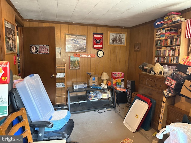 67 Fairfield St, Carlisle, PA 17013 - office area featuring wood walls and concrete flooring