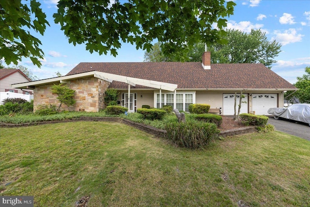 43 Windsor Ln, Willingboro, NJ 08046 - single story home featuring a garage, a chimney, driveway, and a front yard