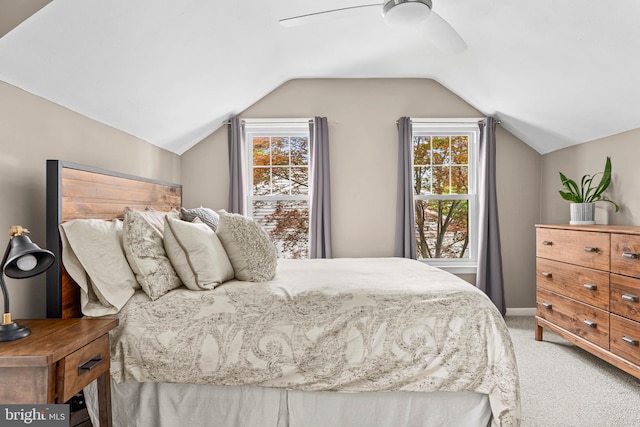 808 Scotia Rd, Philadelphia, PA 19128 - bedroom with carpet flooring, multiple windows, lofted ceiling, ceiling fan, and baseboards