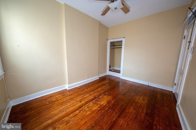 846 W 34th St W, Baltimore, MD 21211 - unfurnished bedroom with hardwood / wood-style floors, baseboards, a closet, and ceiling fan