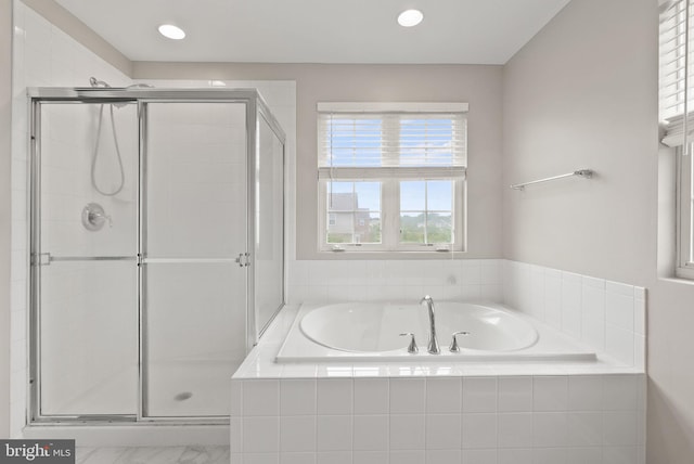 5059 Ottawa Park Pl, Waldorf, MD 20602 - full bath with a bath, a shower stall, and recessed lighting