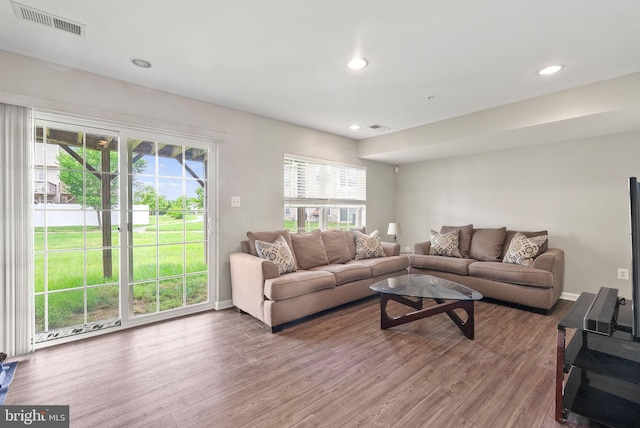 5059 Ottawa Park Pl, Waldorf, MD 20602 - living room featuring wood finished floors, recessed lighting, and baseboards