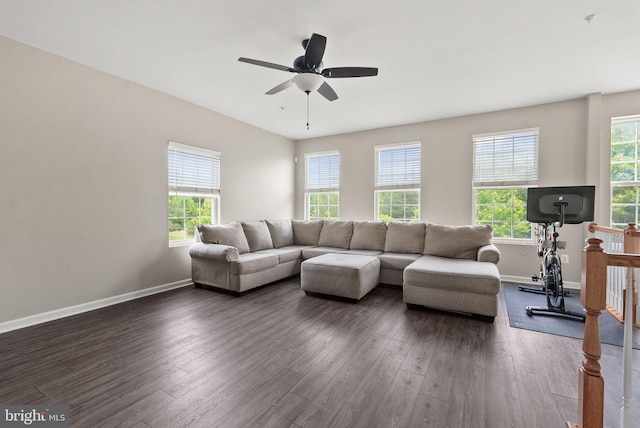 5059 Ottawa Park Pl, Waldorf, MD 20602 - living area with dark wood-style floors, baseboards, and ceiling fan