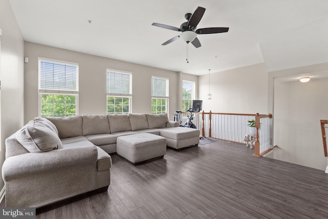 5059 Ottawa Park Pl, Waldorf, MD 20602 - living room featuring dark wood finished floors and a ceiling fan