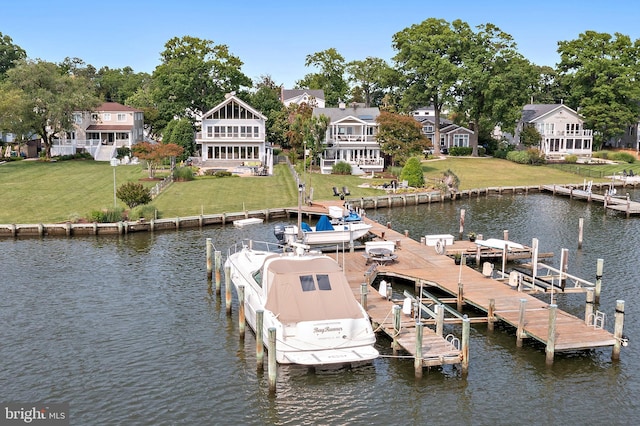 22 E Lake Dr, Annapolis, MD 21403 - dock featuring a water view, a lawn, and boat lift