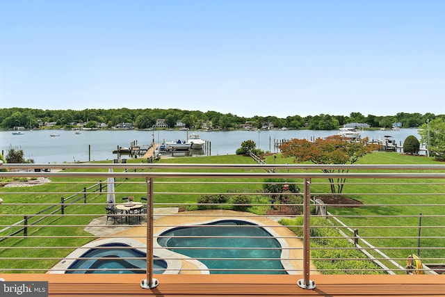 22 E Lake Dr, Annapolis, MD 21403 - surrounding community featuring boat lift, a water view, a dock, and a lawn