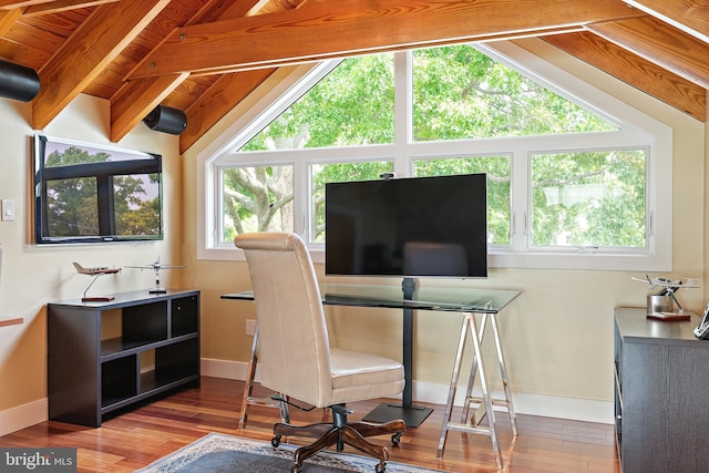 22 E Lake Dr, Annapolis, MD 21403 - office space with baseboards, wood finished floors, and beam ceiling