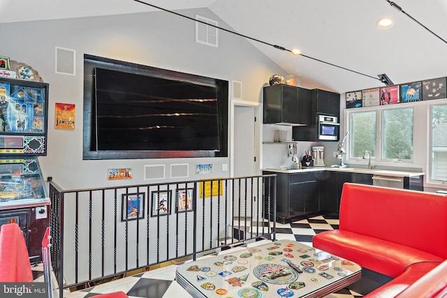 22 E Lake Dr, Annapolis, MD 21403 - living room with vaulted ceiling and recessed lighting