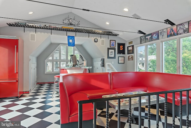 22 E Lake Dr, Annapolis, MD 21403 - rec room featuring vaulted ceiling, tile patterned floors, and recessed lighting