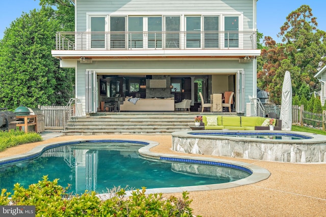 22 E Lake Dr, Annapolis, MD 21403 - swimming pool featuring an in-ground hot tub, a fenced backyard, a patio area, and area for grilling