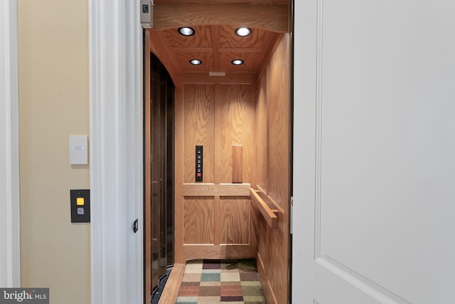 22701 Creighton Farms Dr, Leesburg, VA 20175 - elevator with recessed lighting and wood walls