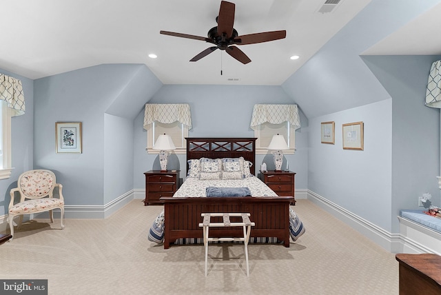 22701 Creighton Farms Dr, Leesburg, VA 20175 - bedroom featuring lofted ceiling, carpet flooring, baseboards, a ceiling fan, and recessed lighting