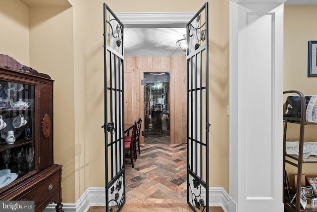 22701 Creighton Farms Dr, Leesburg, VA 20175 - hall with brick flooring and baseboards