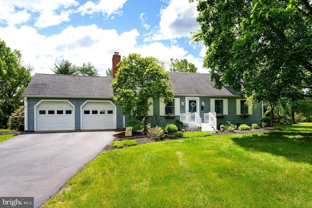 100 Weldon Way, Pennington, NJ 08534 - view of front facade featuring asphalt driveway, a chimney, a garage, a front lawn, and roof with shingles