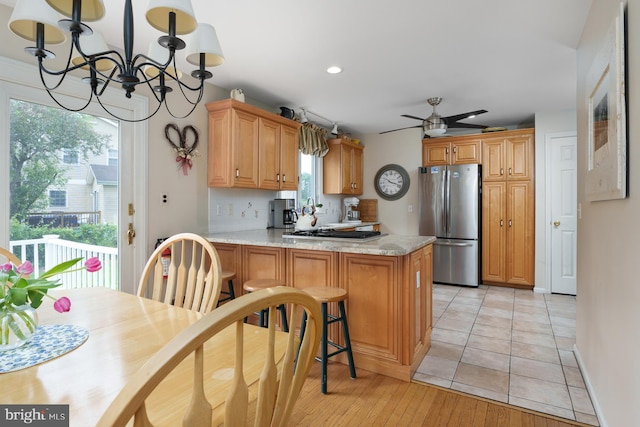100 Weldon Way, Pennington, NJ 08534 - kitchen with appliances with stainless steel finishes, a ceiling fan, healthy amount of natural light, a peninsula, and recessed lighting