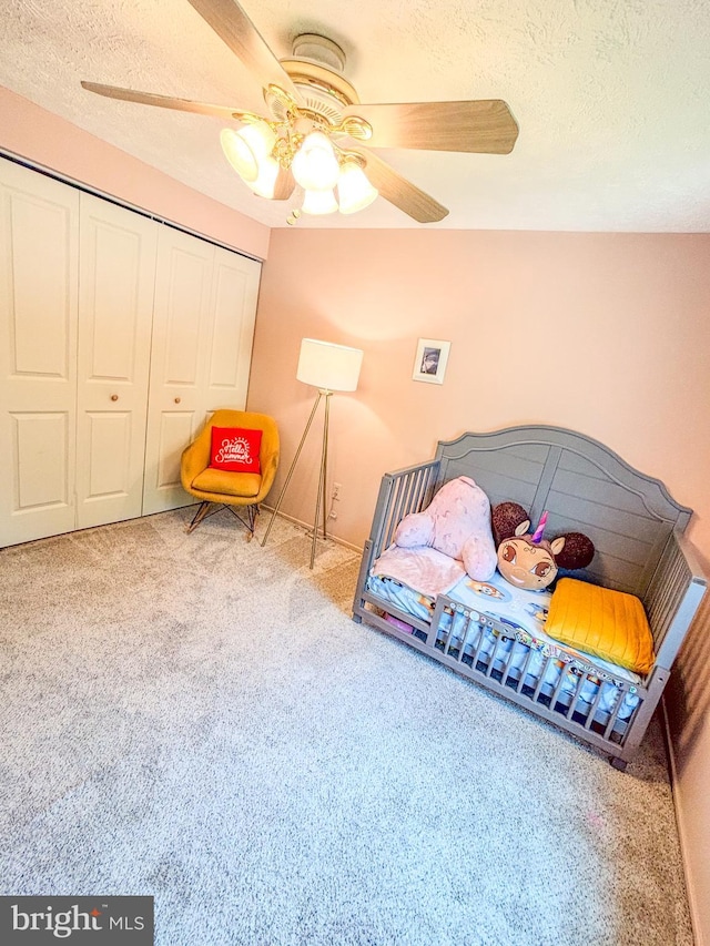 8017 Cipher Row, Jessup, MD 20794 - carpeted bedroom with a textured ceiling, a closet, and ceiling fan