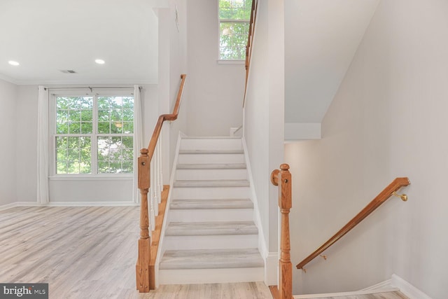 43415 Madison Renee Ter Unit 120, Ashburn, VA 20147 - stairs with wood finished floors, recessed lighting, and baseboards