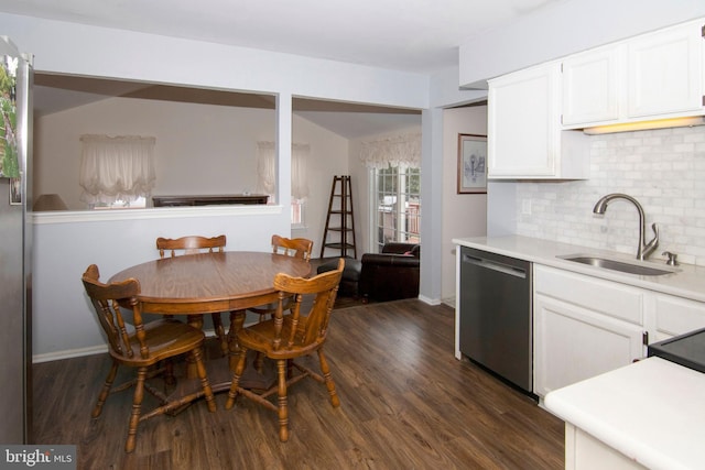 36 Covington Dr, Sicklerville, NJ 08081 - kitchen with dishwasher, a sink, white cabinetry, light countertops, and tasteful backsplash