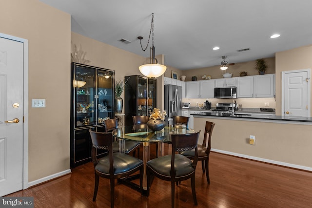 4208 Knox Ct Unit 4208, Warwick, PA 18974 - dining area with dark wood finished floors, baseboards, recessed lighting, and ceiling fan