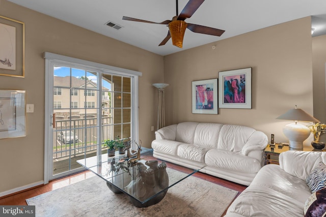 4208 Knox Ct Unit 4208, Warwick, PA 18974 - living room with ceiling fan, wood finished floors, and baseboards