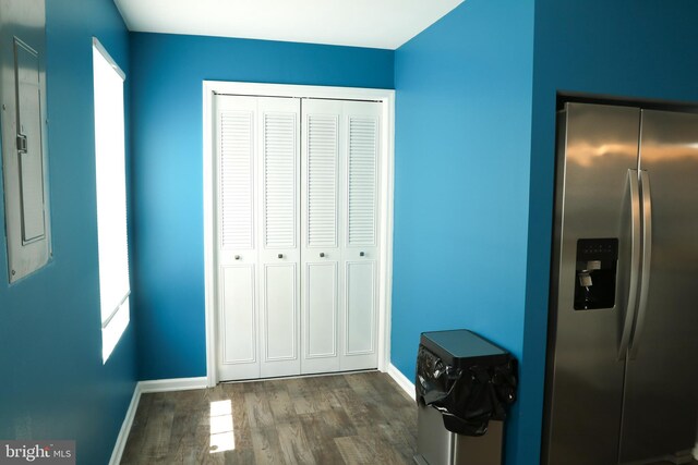 1000 Country Club Rd Unit 8, York, PA 17403 - interior space featuring stainless steel fridge with ice dispenser, dark wood-style floors, baseboards, and plenty of natural light