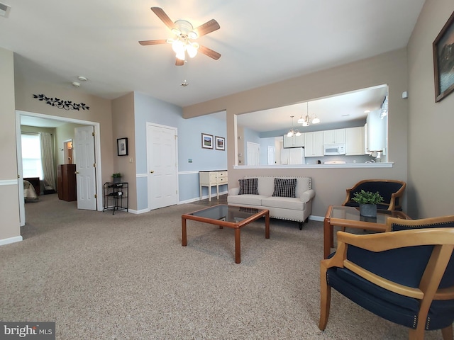 1513 Turtle Creek Ln, Quakertown, PA 18951 - living room with ceiling fan, carpet flooring, and baseboards