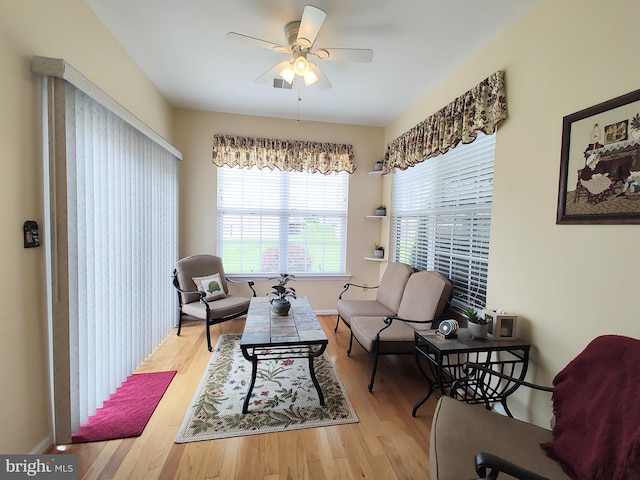 1513 Turtle Creek Ln, Quakertown, PA 18951 - living area with wood finished floors, a ceiling fan, and baseboards