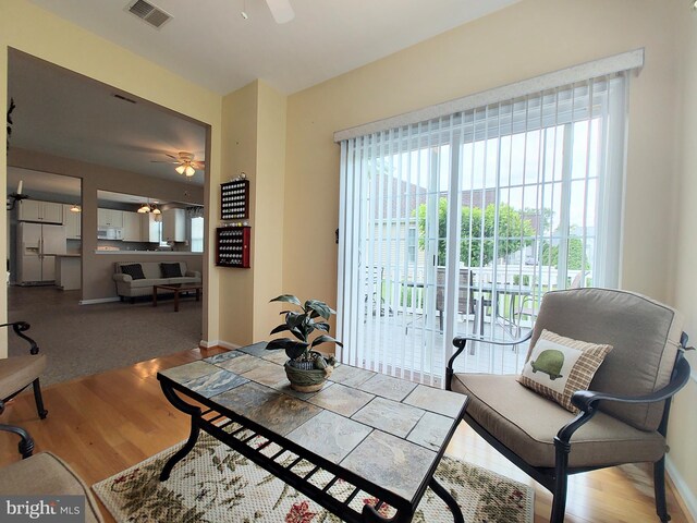 1513 Turtle Creek Ln, Quakertown, PA 18951 - living room with a ceiling fan, wood finished floors, and baseboards