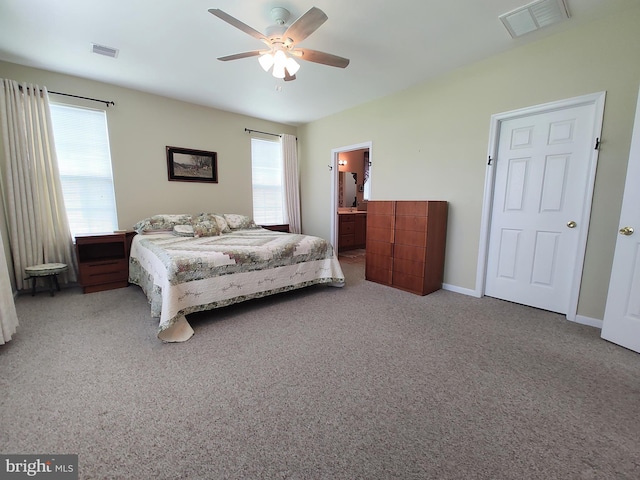 1513 Turtle Creek Ln, Quakertown, PA 18951 - bedroom with carpet floors, ceiling fan, connected bathroom, and baseboards