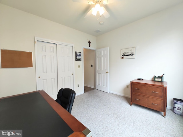 1513 Turtle Creek Ln, Quakertown, PA 18951 - office area featuring a ceiling fan, carpet, and baseboards