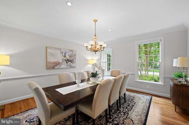704 Turnbridge Rd, Wayne, PA 19087 - dining room featuring a chandelier, ornamental molding, wood finished floors, baseboards, and recessed lighting