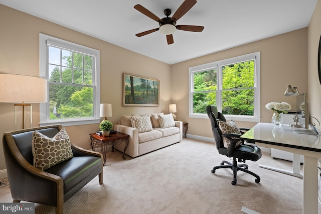 704 Turnbridge Rd, Wayne, PA 19087 - carpeted home office featuring a ceiling fan and baseboards